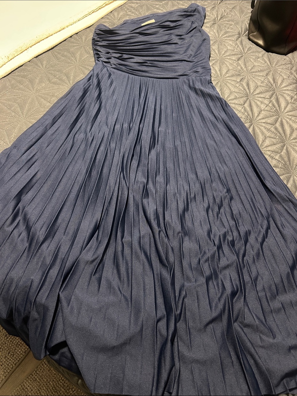 H&M One Shoulder Navy Pleated Midi Dress